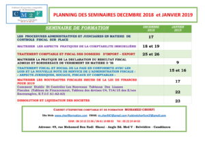 PLANNING SEMINAIRE DE FORMATION DECEMBRE 2018 et JANVIER 2019-1