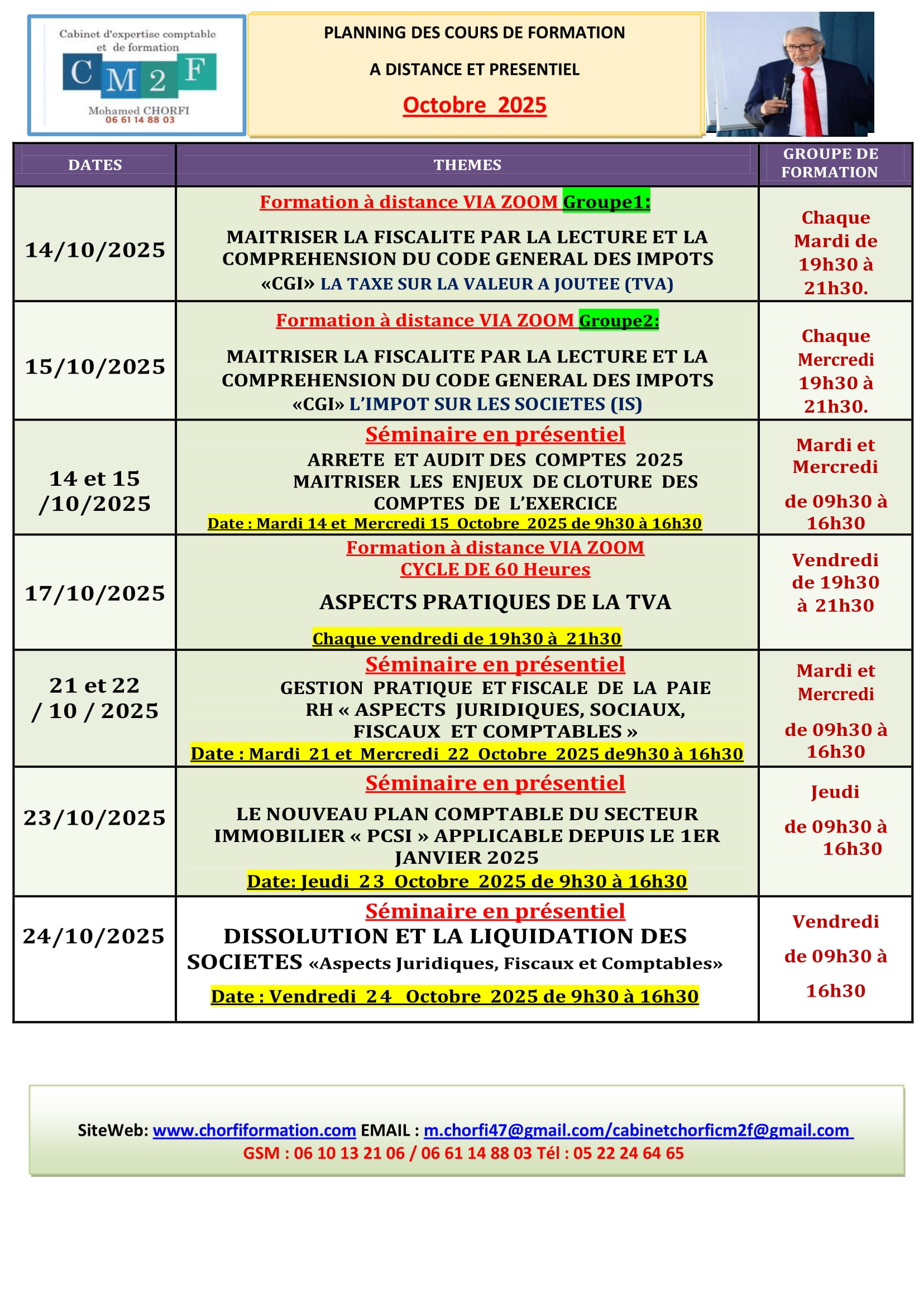 PLANNING DES COURS DE FORMATION A DISTANCE ET PRESENTIEL-1